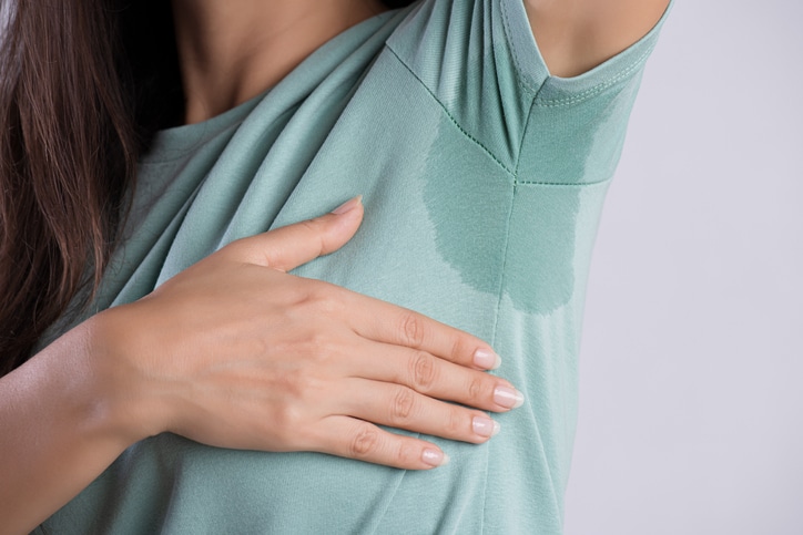 A close-up shot of the underarm of a woman with hyperhidrosis